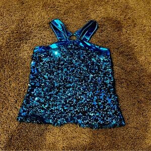 Metallic teal sequin tank size large child
